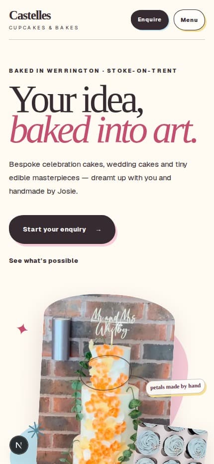 Castelles website concept homepage at a mobile viewport.