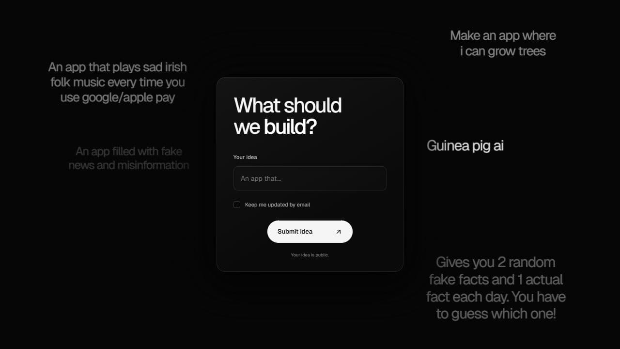 BuiltBy2 Ideas, with a cloud of community suggestions around the What should we build form.